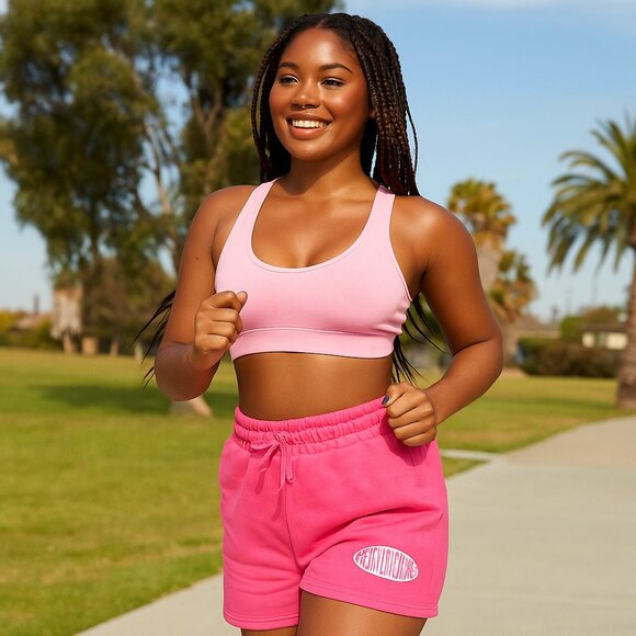 PrettyLittleThing Dark Rose Womens Sweat Shorts Small Printed Logo Elastic Waist - Picture 1 of 9